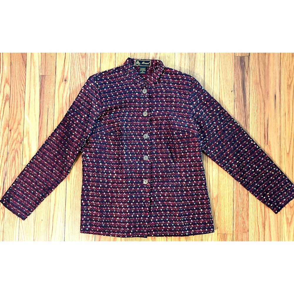 Vintage Mirasol Granny Chic Shirt Jacket Shacket Maroon Red Black Lace Women S